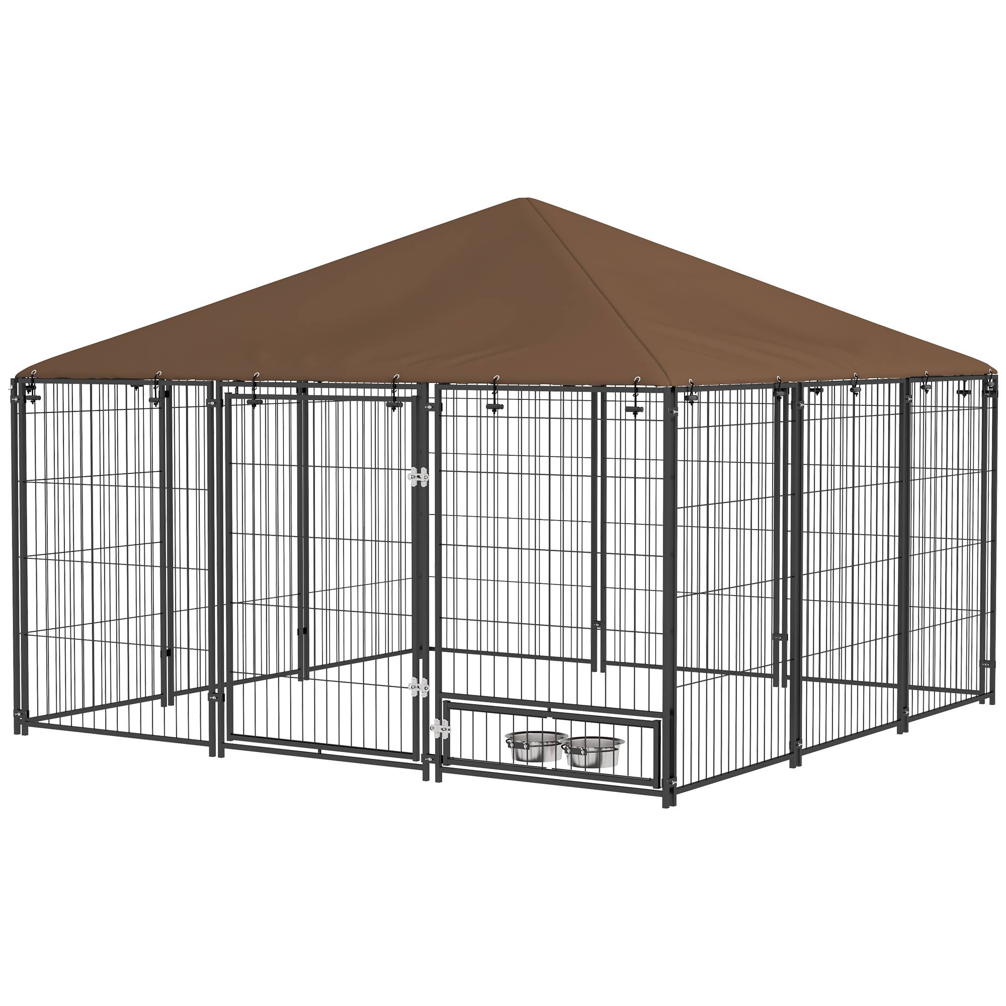 Chenil pour chien acier tissu extérieur abri avec toit étanche 211x211x151cm café - ComfortXL Outdoor Living - Image 2