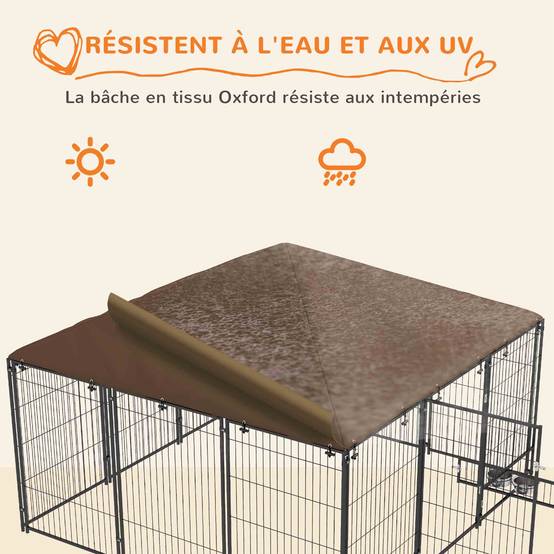 Chenil pour chien acier tissu extérieur abri avec toit étanche 211x211x151cm café - ComfortXL Outdoor Living - Image 7