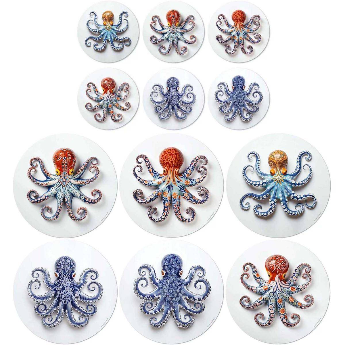 Ensemble sets de table en vinyle 38 cm et dessous de verre Octopus Lot de 6 sets de table et de 6 dessous de verre motifs assortis - Imagen 1