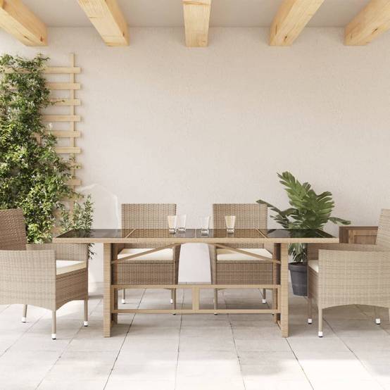 PANGIVO - Table de jardin résine tressée verre beige 190 x 80 x 75 cm - PANGIVO - Image 3