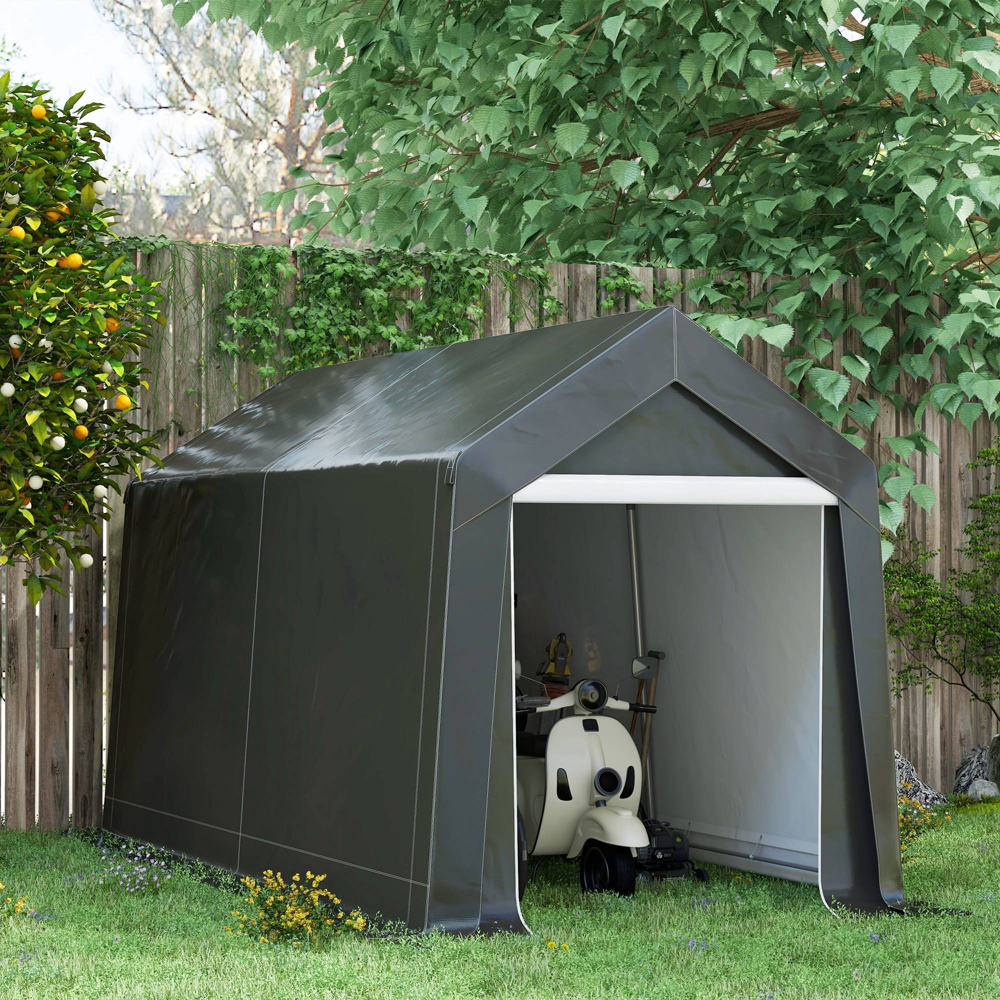 Tente jardin étanche résistante UV fenêtre aération cadre acier 210x360x235cm gris foncé - Image 4