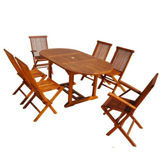 Salon de jardin Teck huilé 6 pers - Table ovale 4 chaises 2 fauteuils LUBOK - Image 1