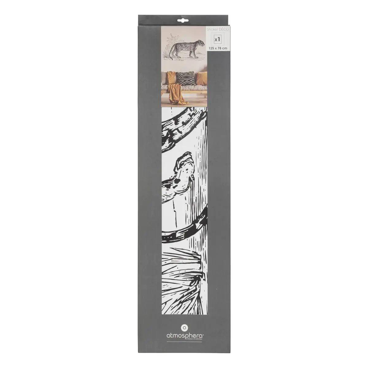 Sticker Plat Mural "Léopard" 78x125cm Noir & Blanc - Image 2