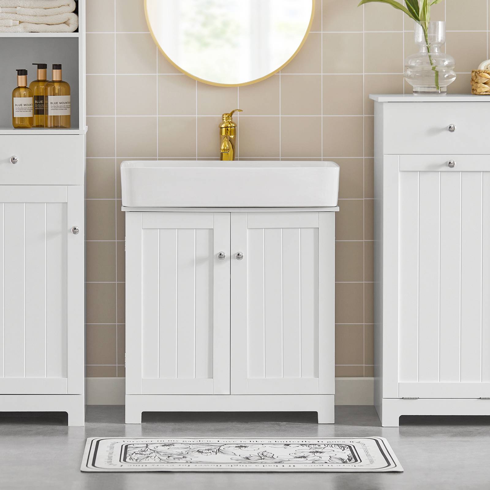 Relaxdays Meuble sous-lavabo avec 2 Portes, HxLxP : 60 x 60 x 31 cm, MDF, Rangement sous Vasque, Blanc