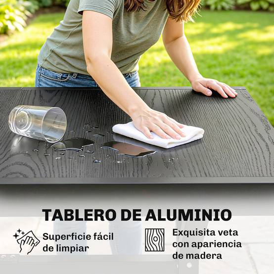 Table de jardin extensible 154/214 cm pour 8 à 10 personnes, en aluminium et acier avec plateau aspect bois gris - Image 7