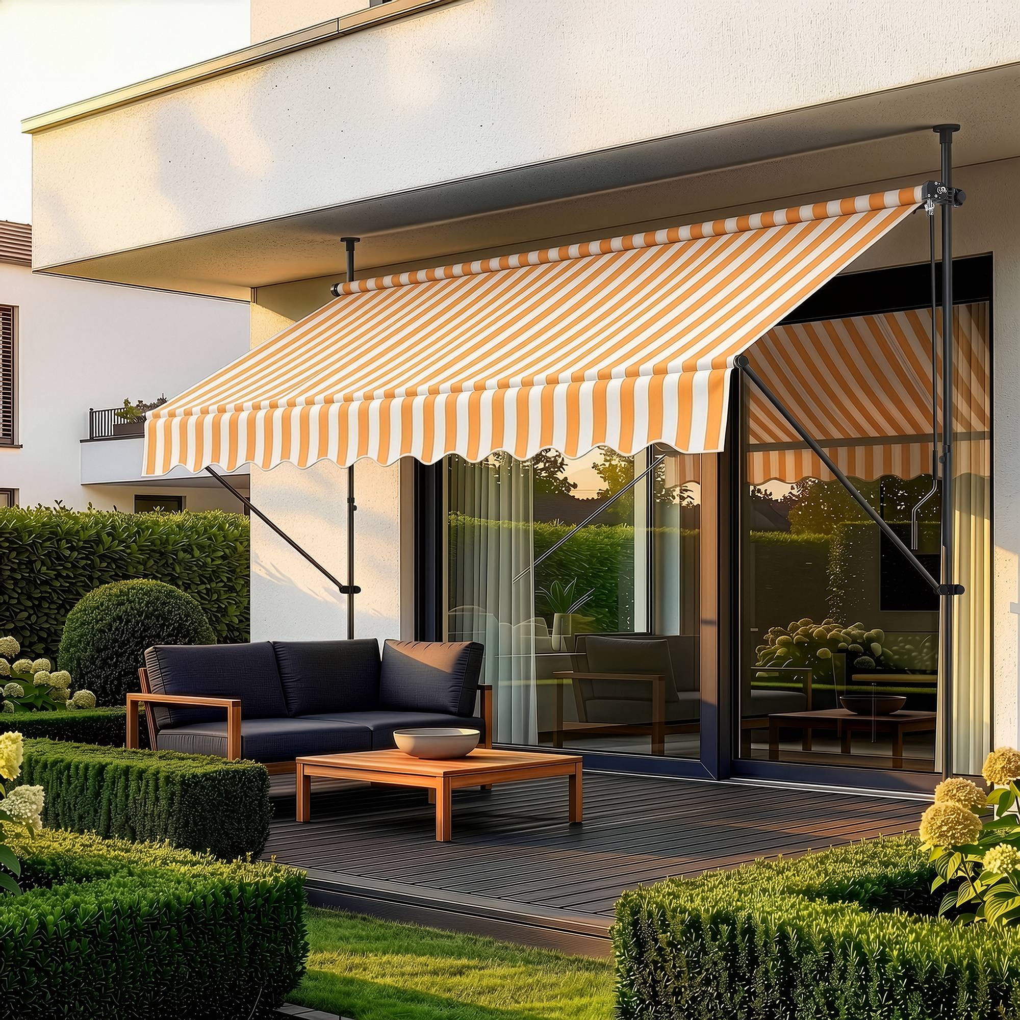 Pro.Tec - Store Banne Téléscopique Acier Polyester 300 x 120 x 220-309 cm Jaune Blanc [pro.tec] - Imagen 1