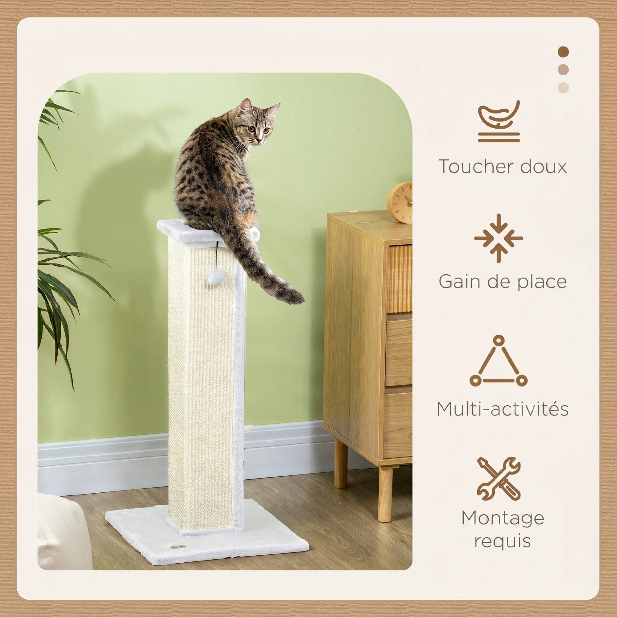 ComfortXL - Poteau griffoir pour chat en sisal et peluche gris 41 x 41 x 81 cm avec balle suspendue et base stable - Image 4