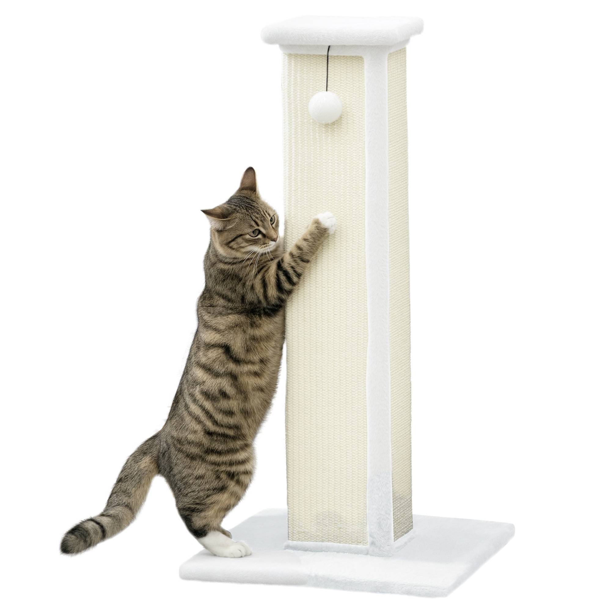 ComfortXL - Poteau griffoir pour chat en sisal et peluche gris 41 x 41 x 81 cm avec balle suspendue et base stable - Image 2