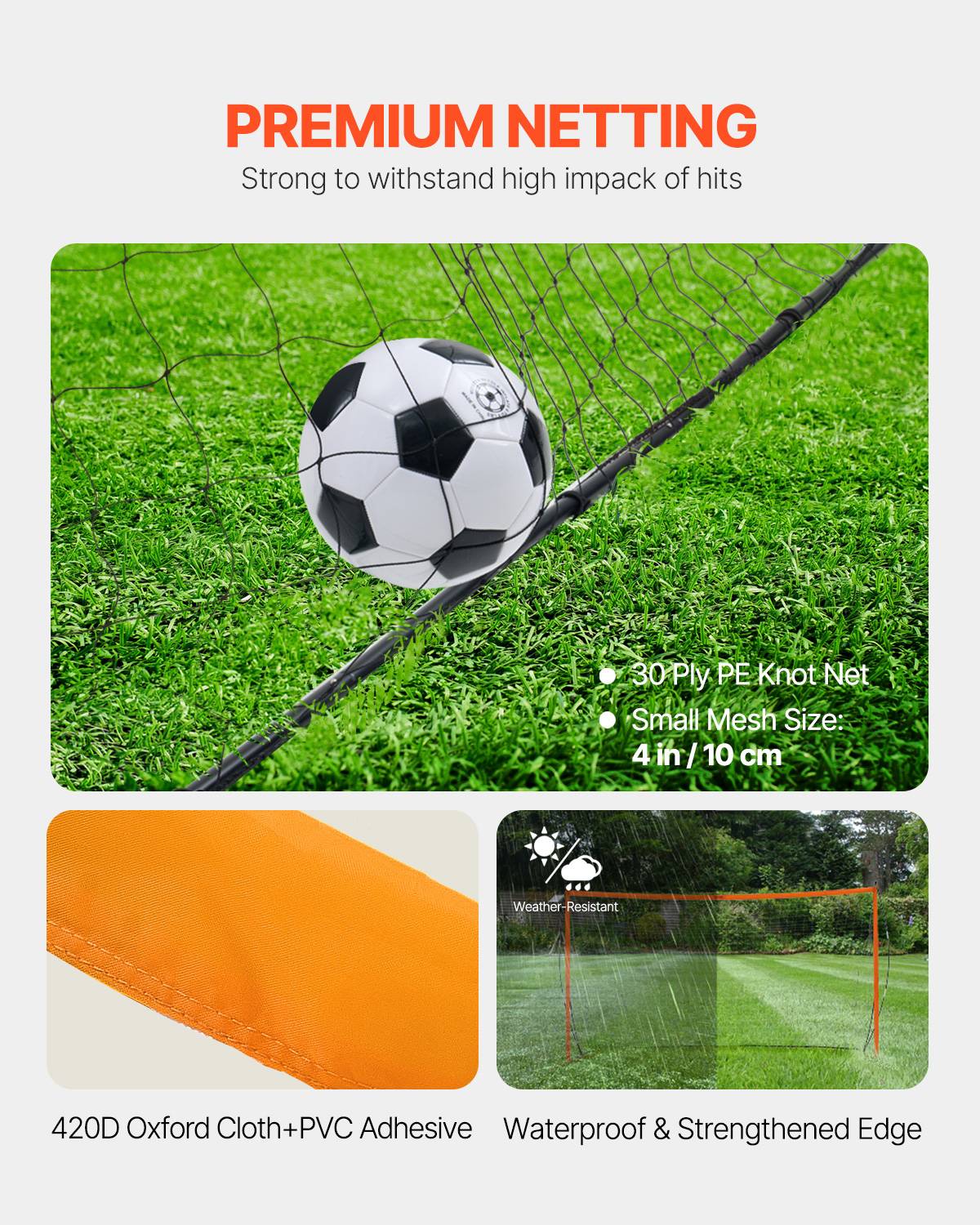 Vevor - VEVOR But de football portable 182,8 x 365,7 cm, cadre acier et fibre de verre, filet PE imperméable, sac de transport inclus, orange. - Image 3