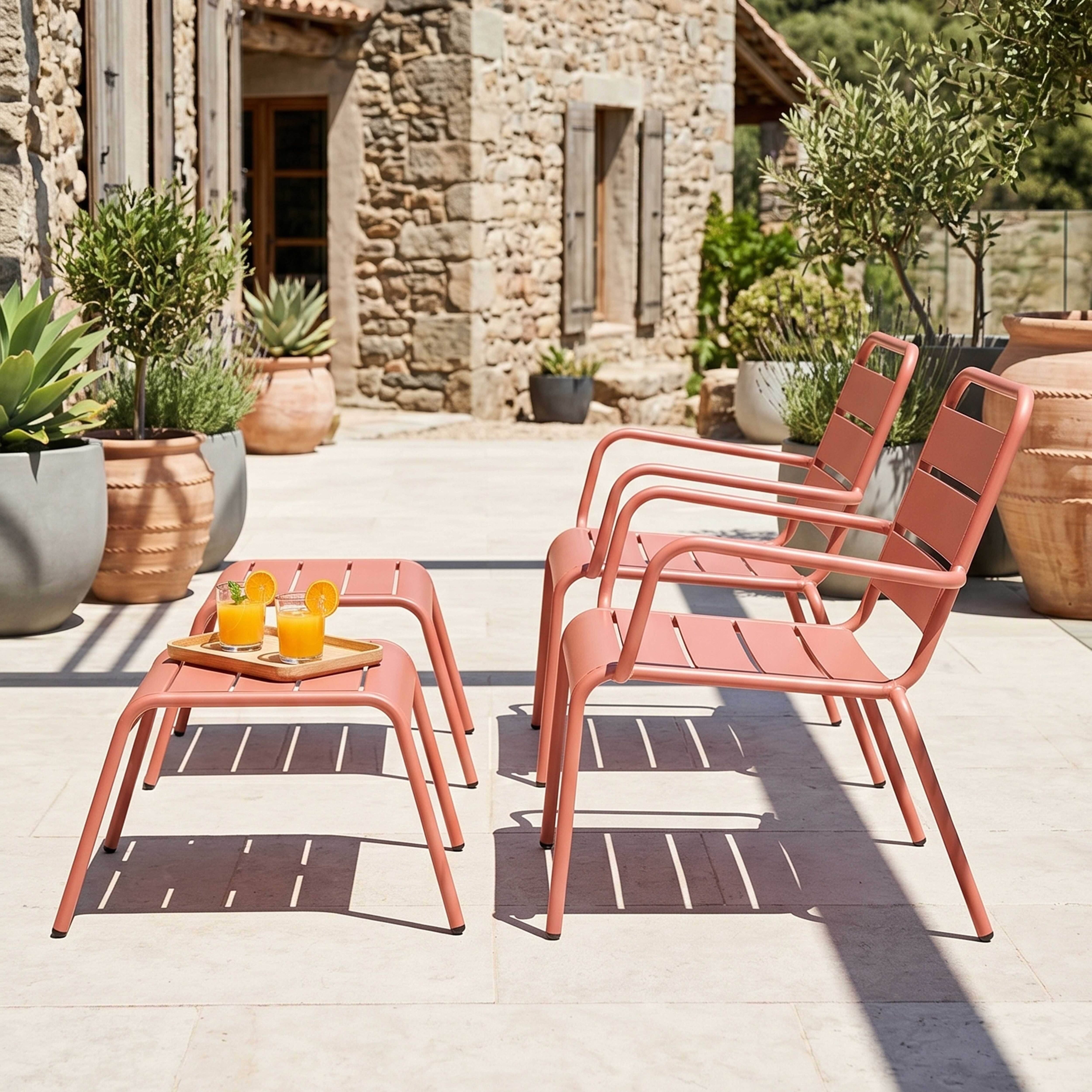 Oviala - Lot de 2 fauteuils relax avec repose-pieds en métal argile Palavas - Oviala - Imagen 4