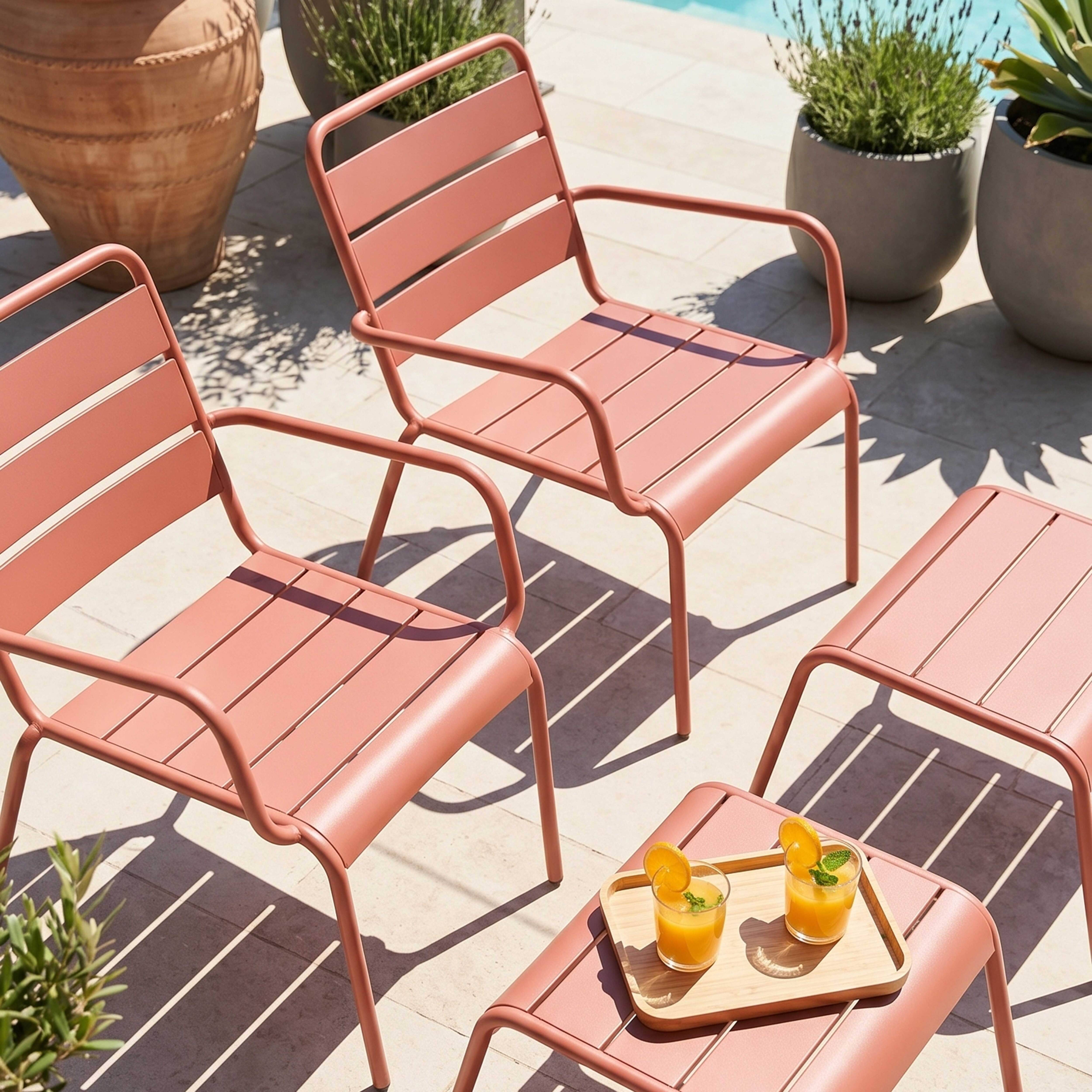 Oviala - Lot de 2 fauteuils relax avec repose-pieds en métal argile Palavas - Oviala - Imagen 3
