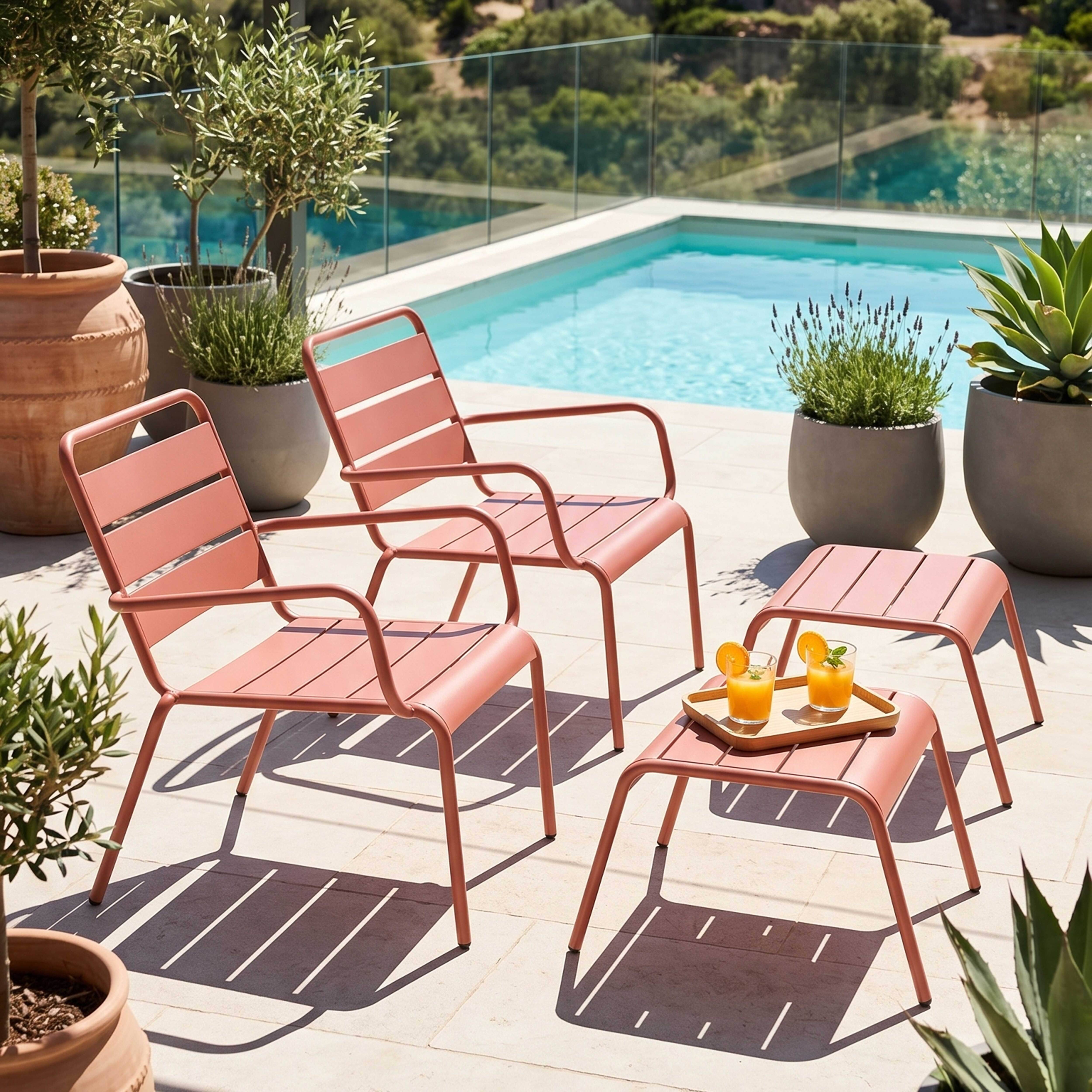 Oviala - Lot de 2 fauteuils relax avec repose-pieds en métal argile Palavas - Oviala - Imagen 2