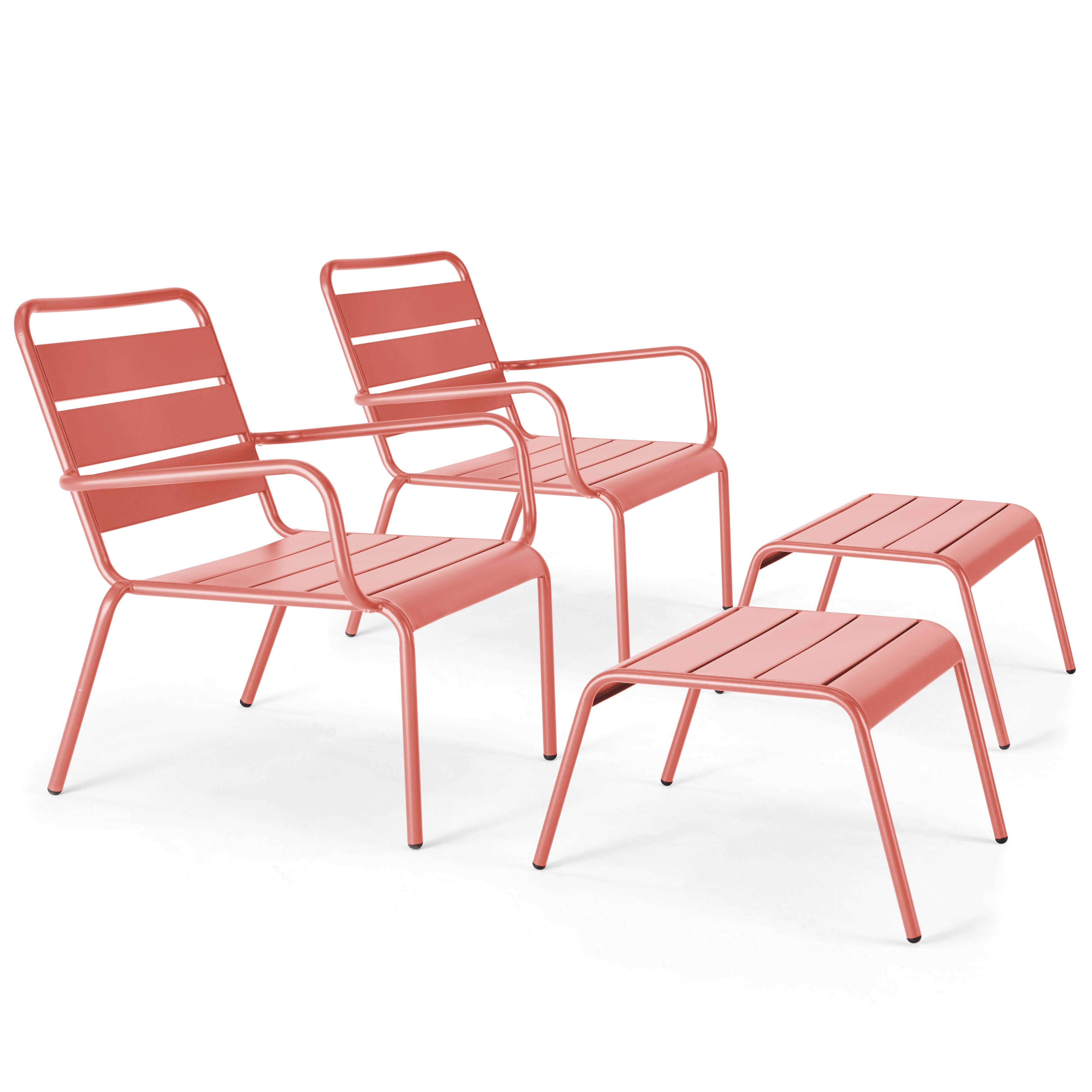 Oviala - Lot de 2 fauteuils relax avec repose-pieds en métal argile Palavas - Oviala - Imagen 1