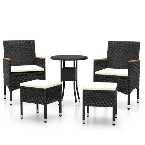 ComfortXL - Salon de Jardin 5P Rond Résine Tressée Accoudoirs Bois Tabourets Noir – ComfortXL Outdoor Living - Image 2