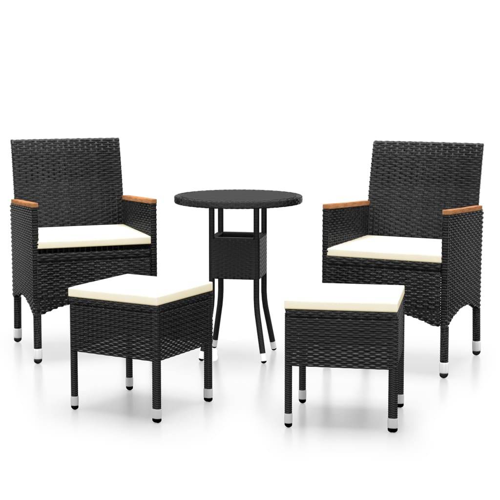 ComfortXL - Salon de Jardin 5P Rond Résine Tressée Accoudoirs Bois Tabourets Noir – ComfortXL Outdoor Living - Image 2
