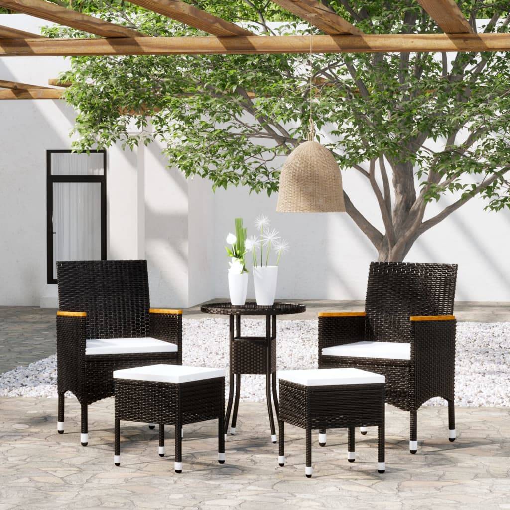 ComfortXL - Salon de Jardin 5P Rond Résine Tressée Accoudoirs Bois Tabourets Noir – ComfortXL Outdoor Living