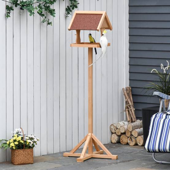 Mangeoire oiseaux sur pied bois massif abri jardin toit asphalte 55x55x144cm naturel - ComfortXL Outdoor Living - Image 3