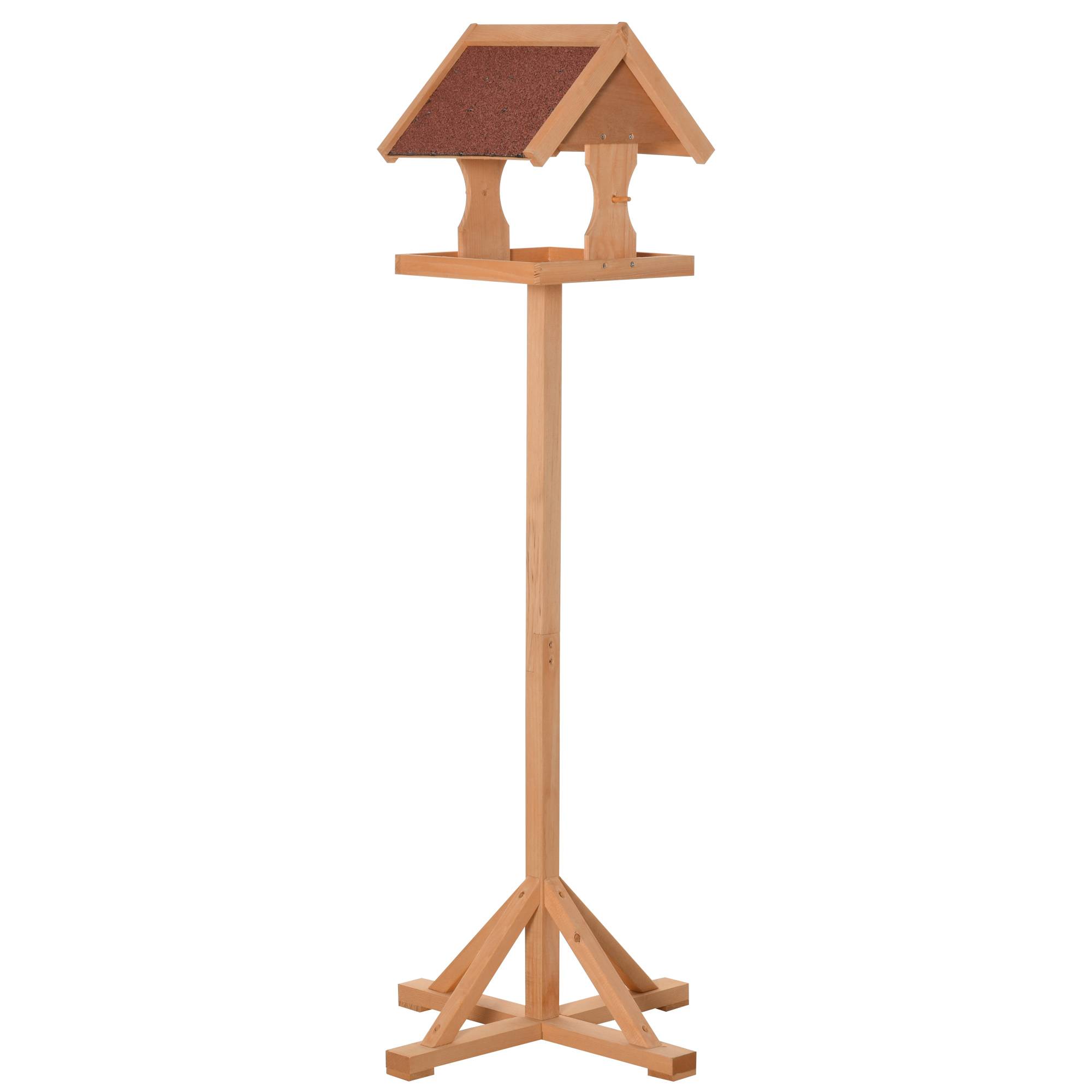 Mangeoire oiseaux sur pied bois massif abri jardin toit asphalte 55x55x144cm naturel - ComfortXL Outdoor Living - Image 1