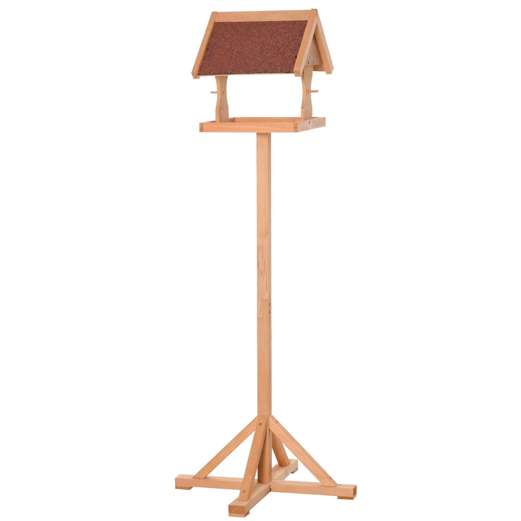 Mangeoire oiseaux sur pied bois massif abri jardin toit asphalte 55x55x144cm naturel - ComfortXL Outdoor Living - Image 2