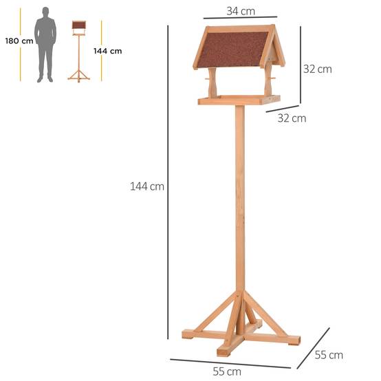 Mangeoire oiseaux sur pied bois massif abri jardin toit asphalte 55x55x144cm naturel - ComfortXL Outdoor Living - Image 5