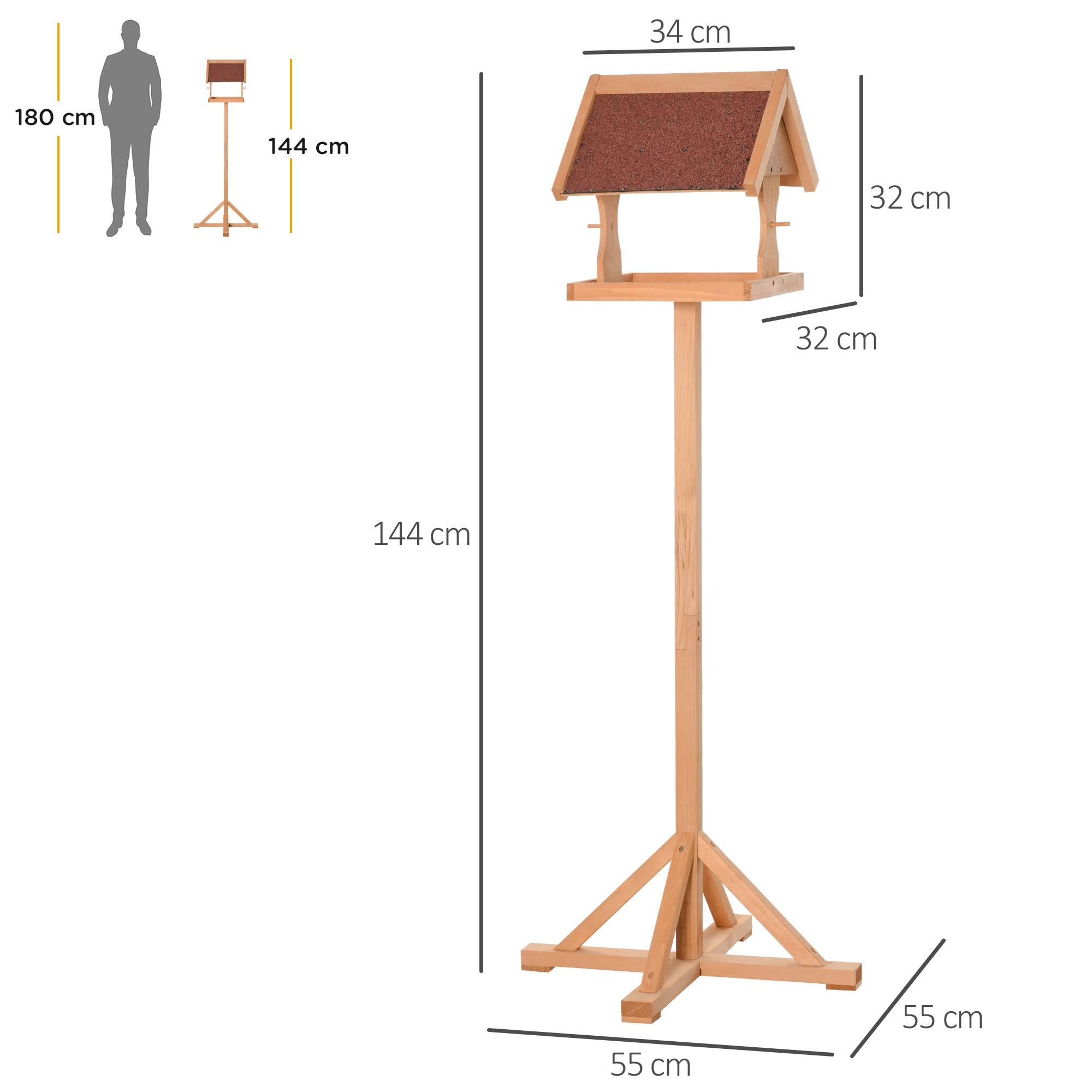 Mangeoire oiseaux sur pied bois massif abri jardin toit asphalte 55x55x144cm naturel - ComfortXL Outdoor Living - Image 5