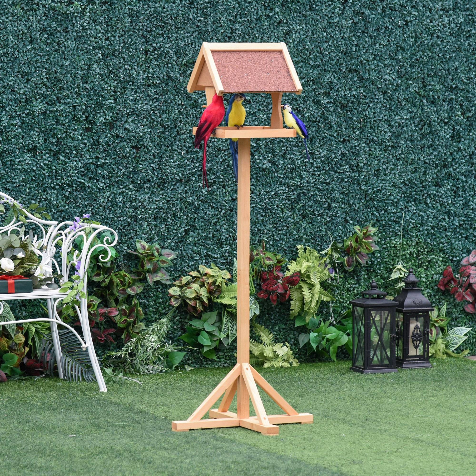 Mangeoire oiseaux sur pied bois massif abri jardin toit asphalte 55x55x144cm naturel - ComfortXL Outdoor Living - Image 4
