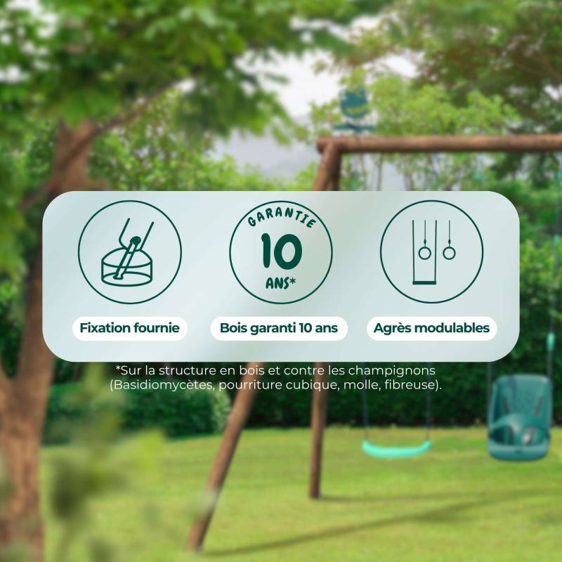 Soulet - Portique en bois rond 3 agrès avec balançoire bébé, tipi et toboggan CAMELIA - Imagen 9