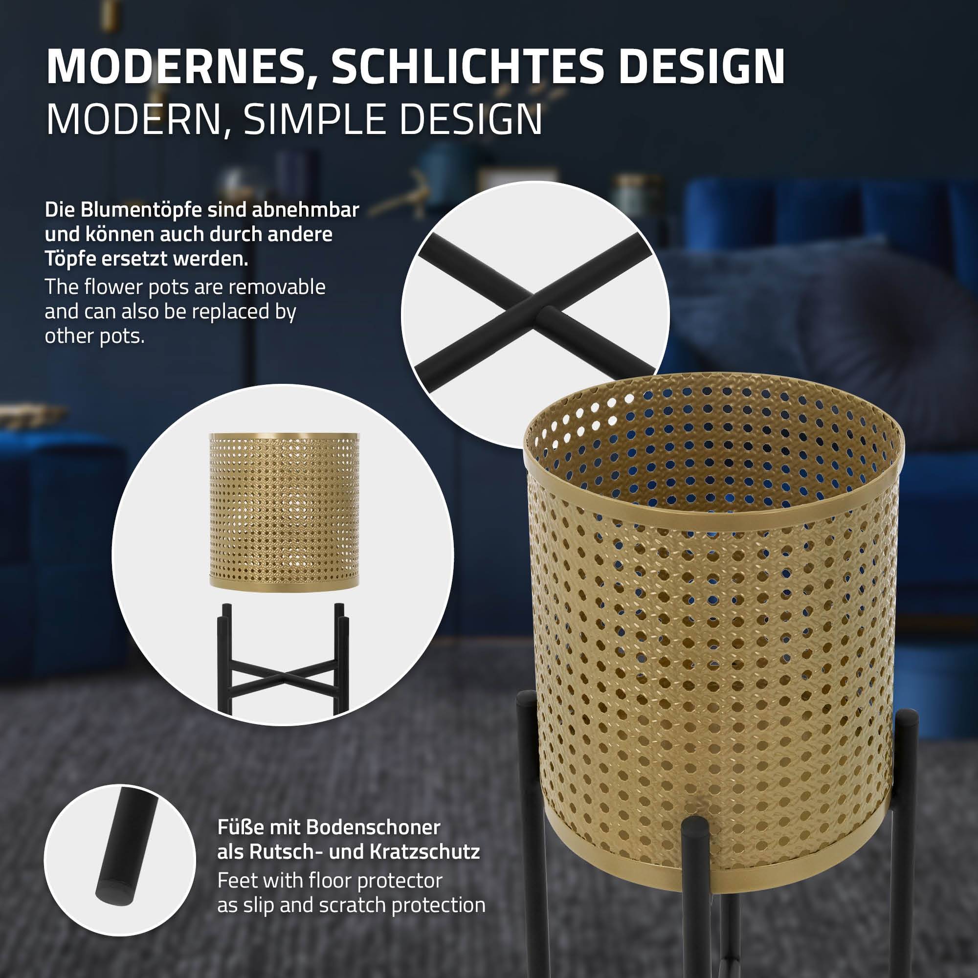 Ml-Design - 3x Support de plantes noir/or acier pot de fleurs avec cache-pot décoratif salon - Imagen 3
