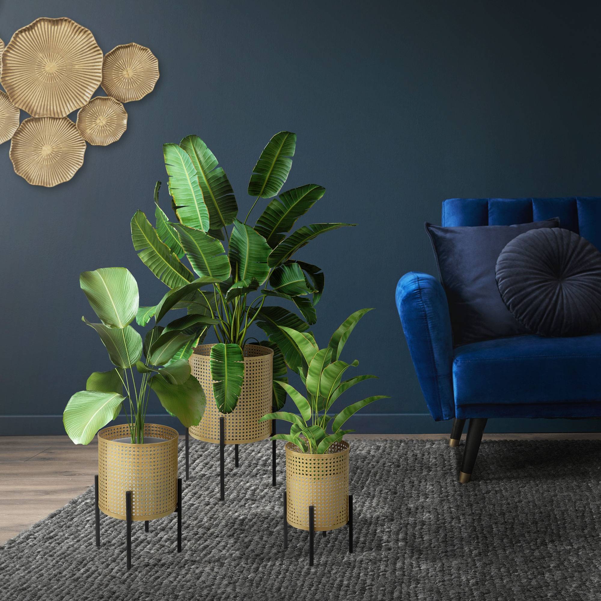 Ml-Design - 3x Support de plantes noir/or acier pot de fleurs avec cache-pot décoratif salon - Imagen 7