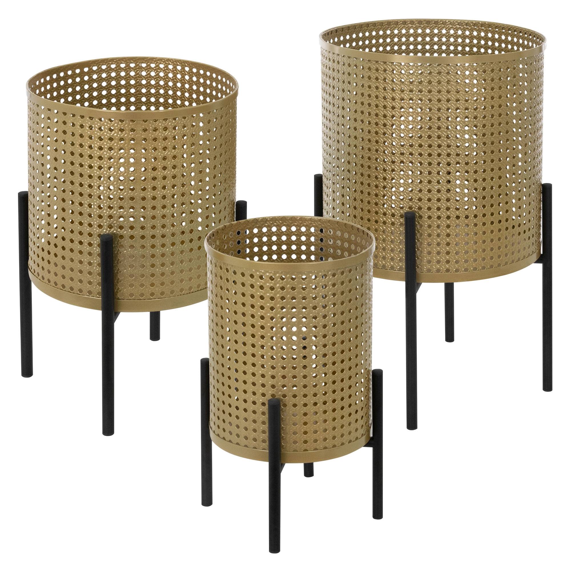 Ml-Design - 3x Support de plantes noir/or acier pot de fleurs avec cache-pot décoratif salon - Imagen 1