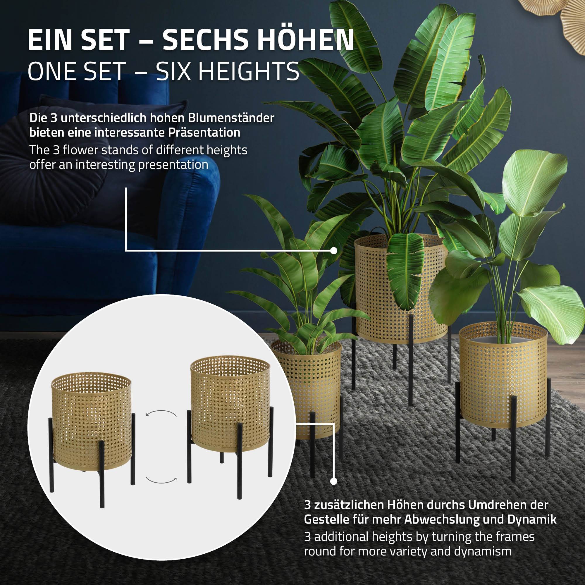 Ml-Design - 3x Support de plantes noir/or acier pot de fleurs avec cache-pot décoratif salon - Imagen 5