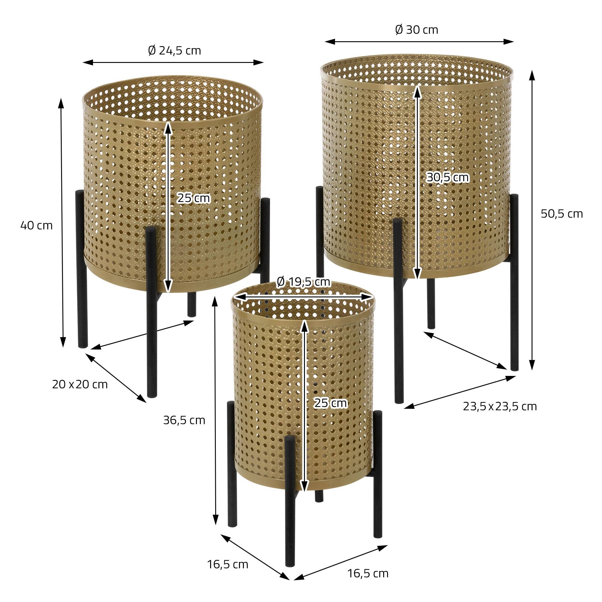Ml-Design - 3x Support de plantes noir/or acier pot de fleurs avec cache-pot décoratif salon - Imagen 6