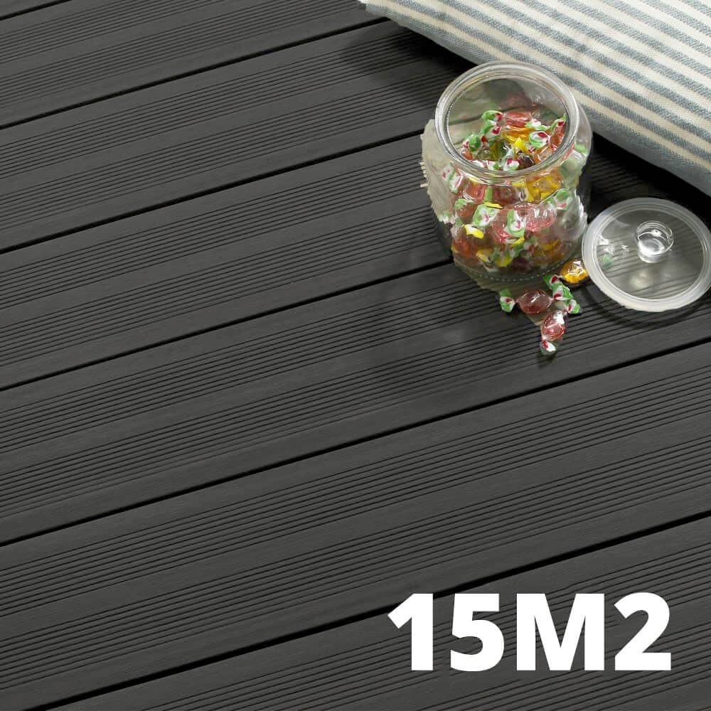 Kit Terrasse ATLANTA 15m² - 46 Lames de Terrasse (220 x 14.5 x 2.25 cm) - Anthracite - Garantie 15 ans - Fixation par Clips - Imagen 1