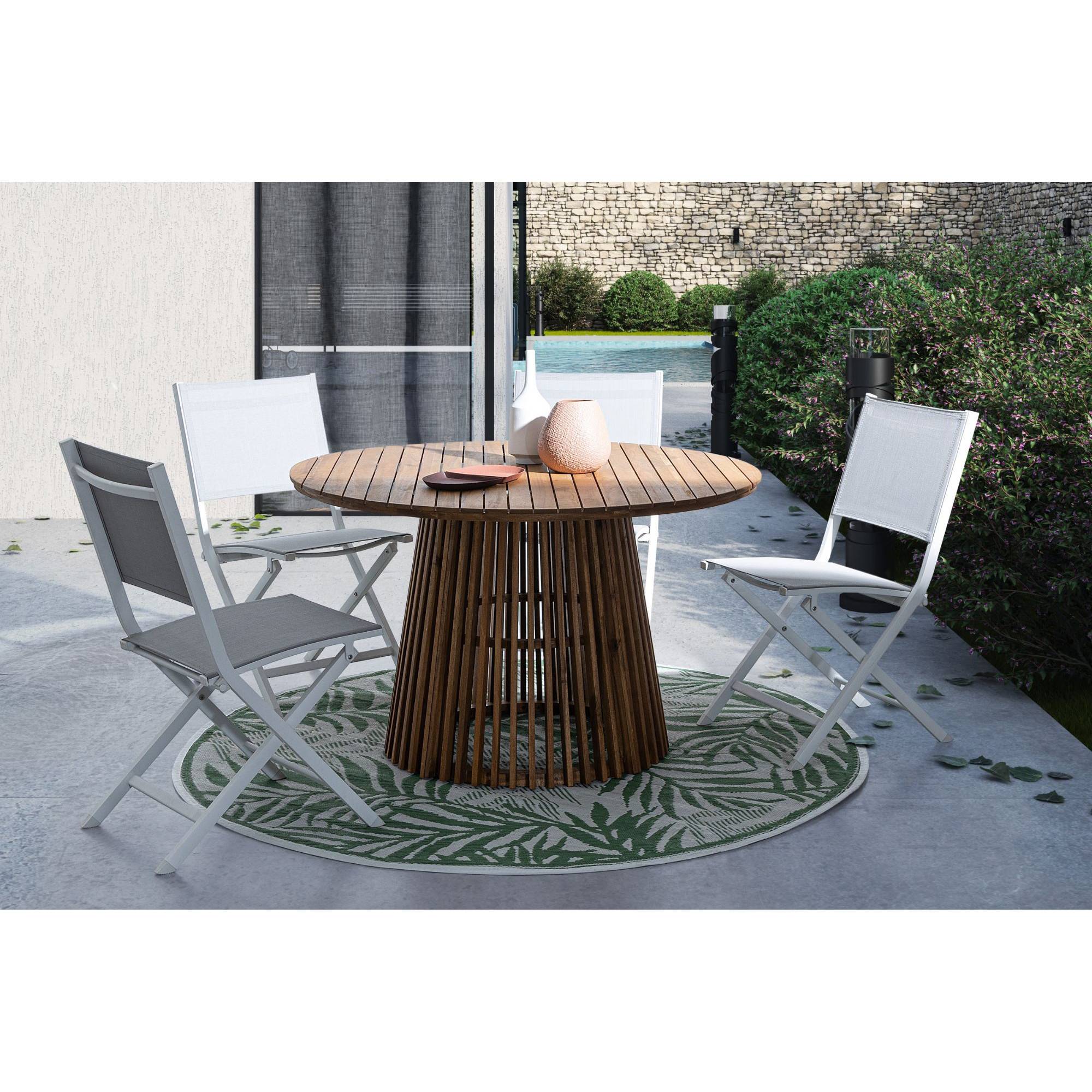 Autre - Table de jardin ronde en acacia D120 6 personnes - PIANA - Imagen 2