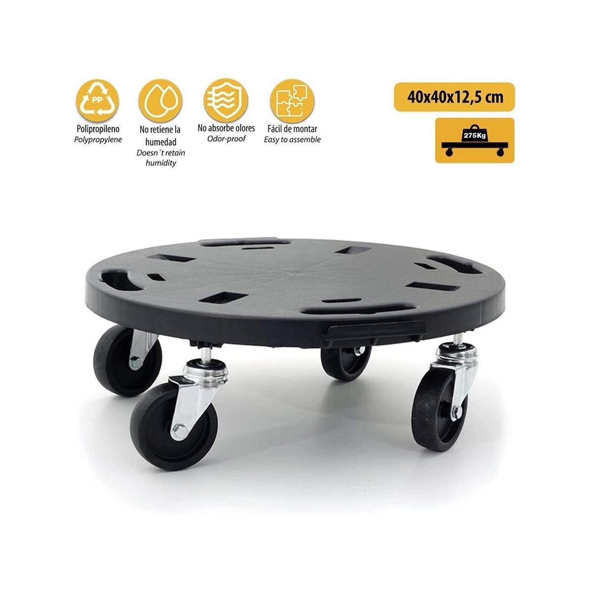 Support à roulettes rond diamètre 40 x 12,5 cm 4 roues Capacité max 275 kg Plantes Meubles ou matériel lourd - Image 7