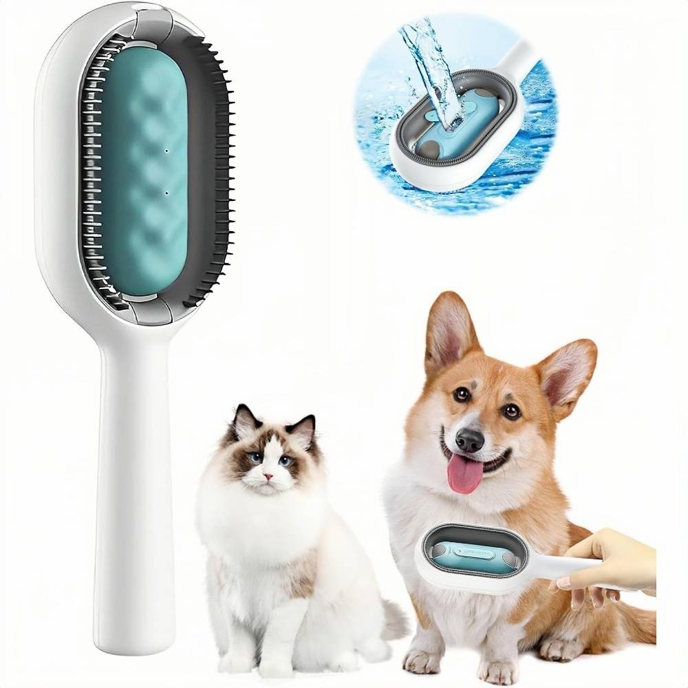 Brosse Pour Animaux Domestiques Auto-Nettoyante avec Réservoir Eau, Massage Anti-Poils Bleue - Lytech - Image 1