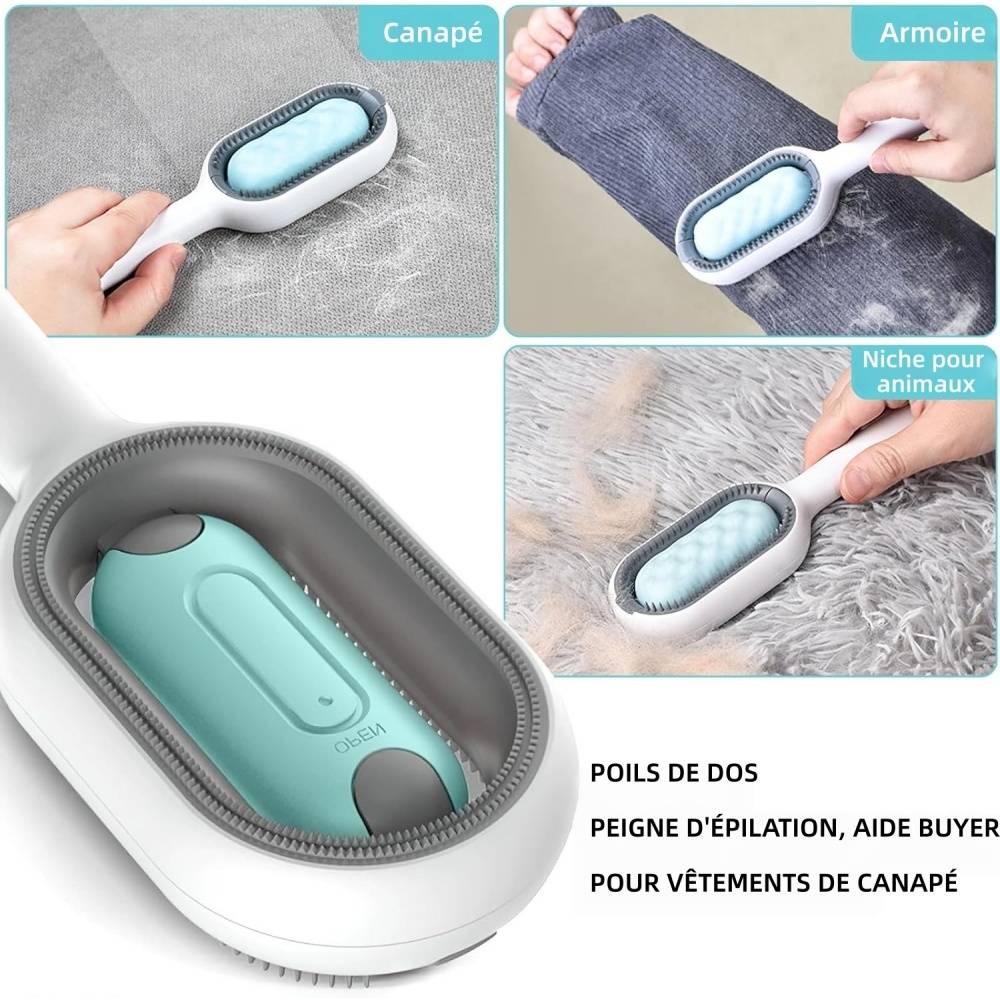 Brosse Pour Animaux Domestiques Auto-Nettoyante avec Réservoir Eau, Massage Anti-Poils Bleue - Lytech - Image 3