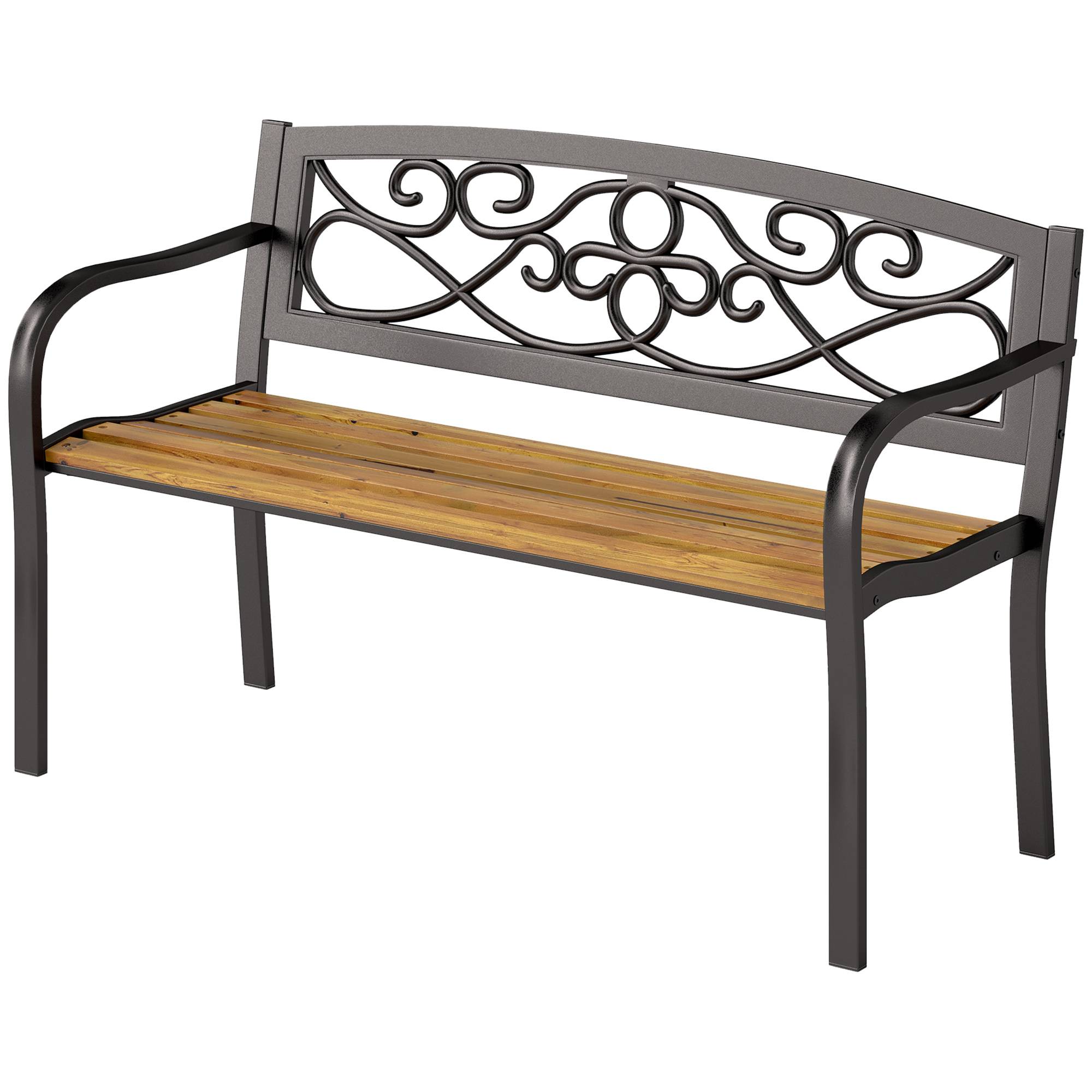 ComfortXL - Banc de jardin métal bois 2 places patio dossier fonte forgée 127x56x80 cm noir bois - ComfortXL Outdoor Living - Image 2