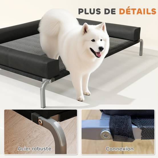 Lit surélevé chien toile Oxford intérieur extérieur rafraîchissant 130x90x30cm noir - ComfortXL Outdoor Living - Image 10