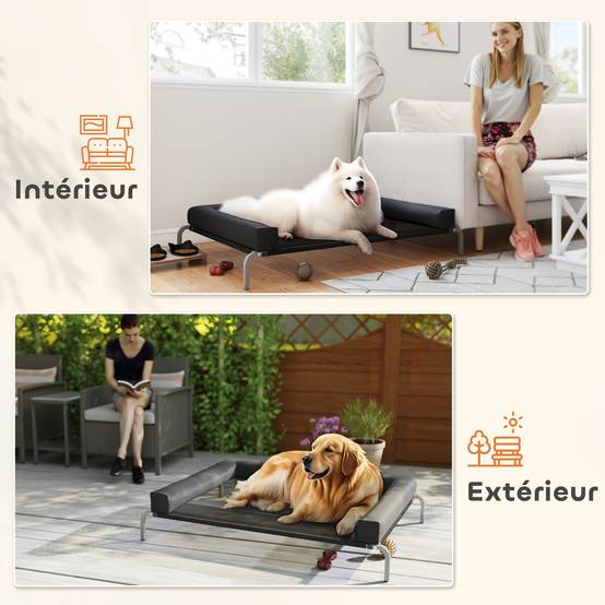 Lit surélevé chien toile Oxford intérieur extérieur rafraîchissant 130x90x30cm noir - ComfortXL Outdoor Living - Image 9