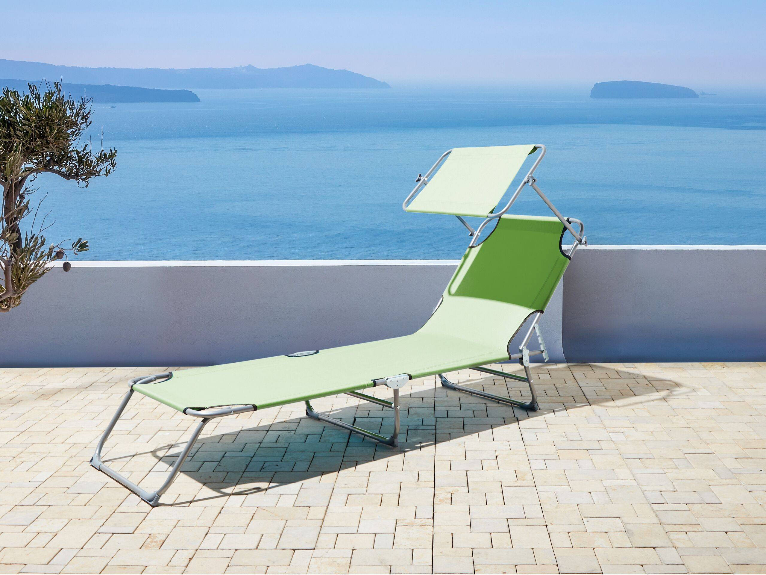 Beliani - Transat de Jardin Bain de Soleil Pliant en Tissu Polyester Vert Clair et Acier avec Pare Soleil Pratique Idéal pour Terrasse ou Balcon Beliani - Imagen 2
