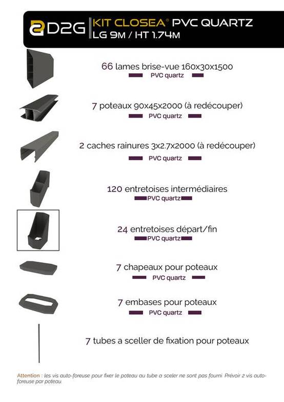 Closea - Kit cloture - Lame 16cm - PVC Quartz - LG: 9m x H: 1m74 Closea - Image 4