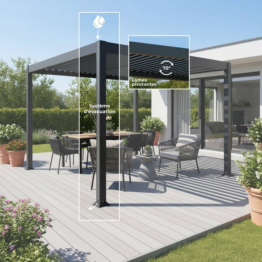Pergola bioclimatique 3x3m Zeus anthracite - Gecko Jardin - Image 5