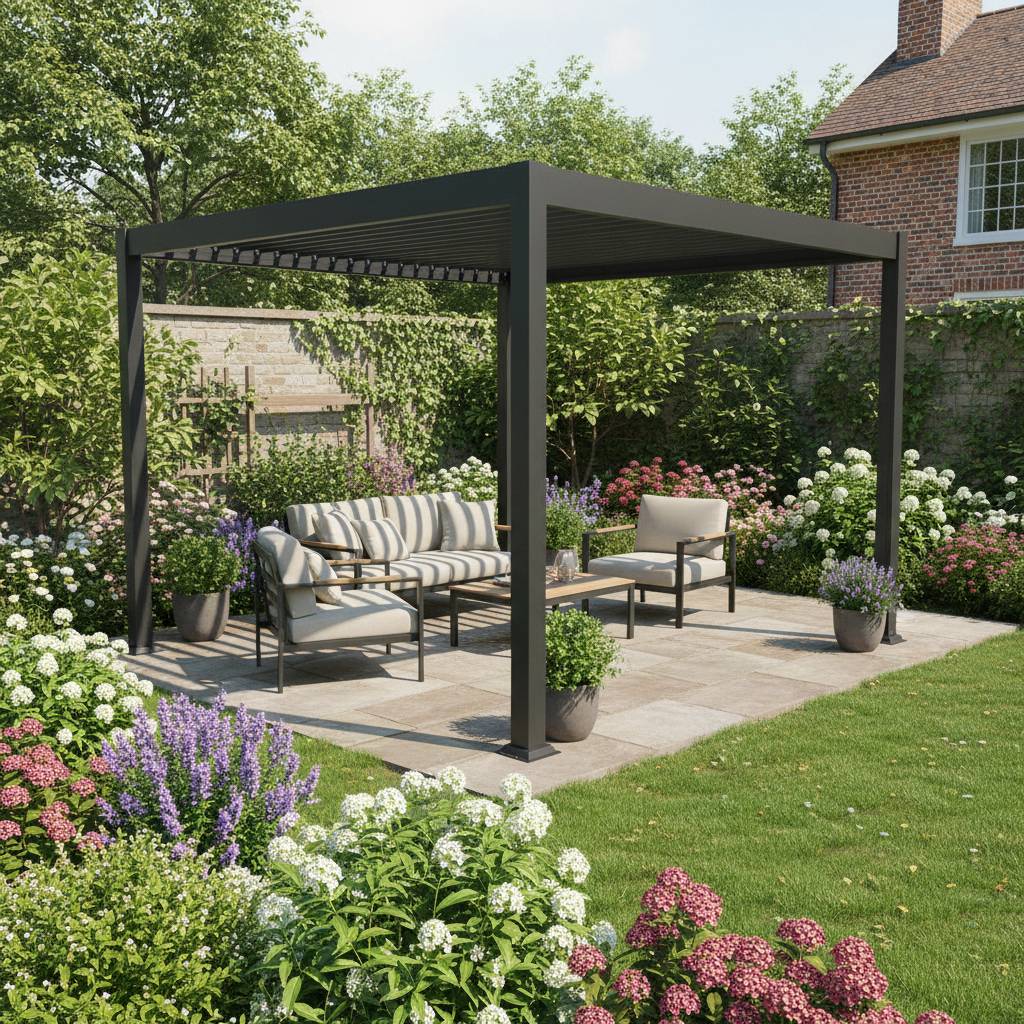 Pergola bioclimatique 3x3m Zeus anthracite - Gecko Jardin