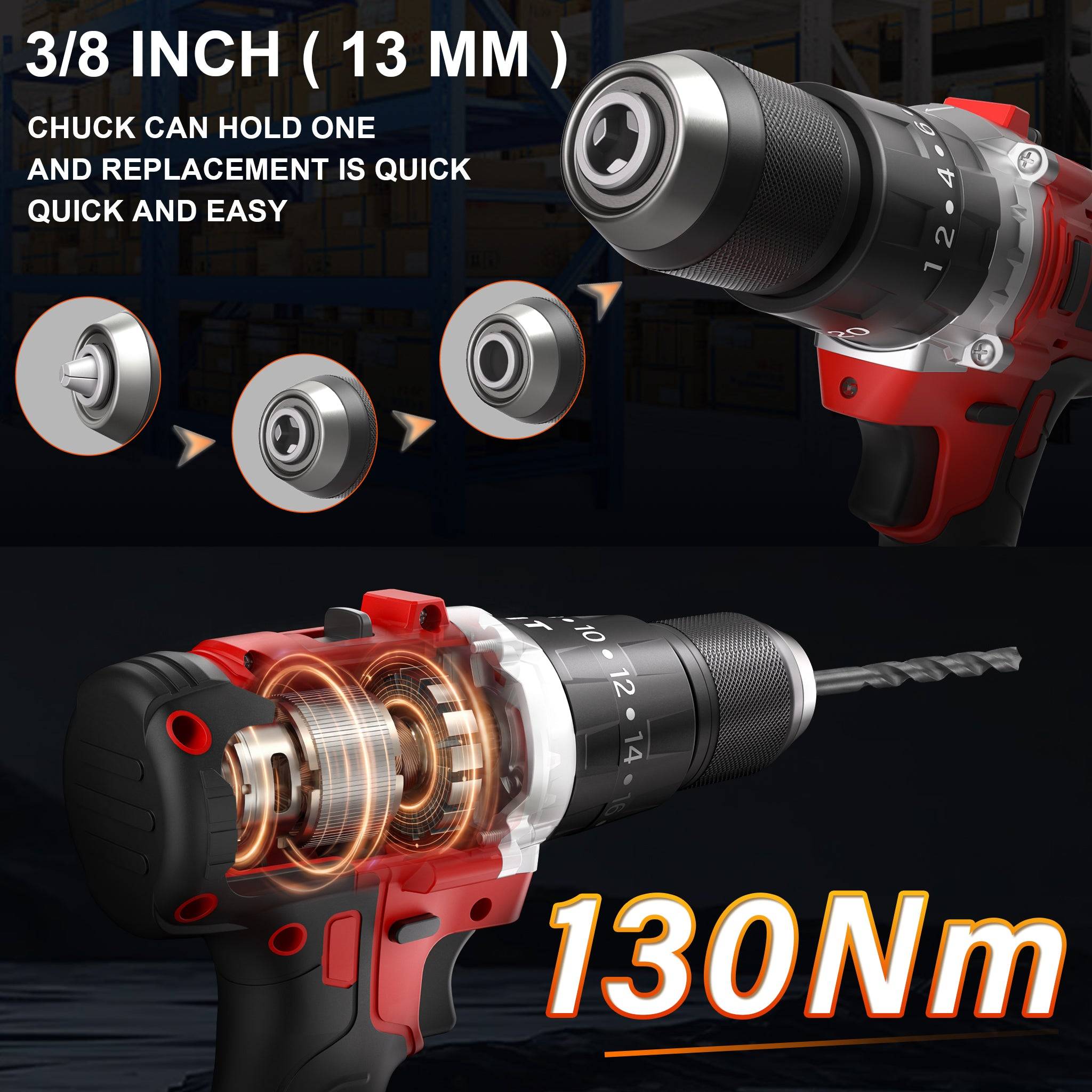 Perceuse-visseuse sans fil sans balais 21 V, compatible avec les batteries Makita 2 x 4,0 Ah, couple max. 130 Nm, 20 + 3 réglages de couple, mandrin - Image 4