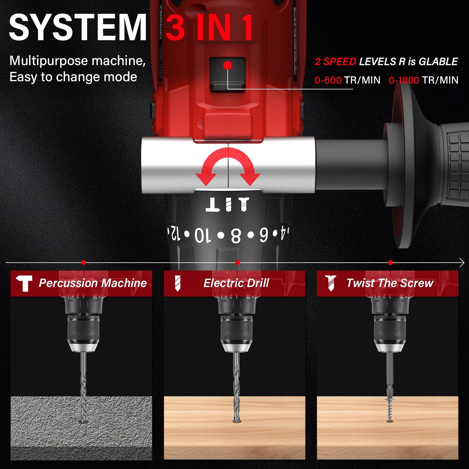 Perceuse-visseuse sans fil sans balais 21 V, compatible avec les batteries Makita 2 x 4,0 Ah, couple max. 130 Nm, 20 + 3 réglages de couple, mandrin - Image 5