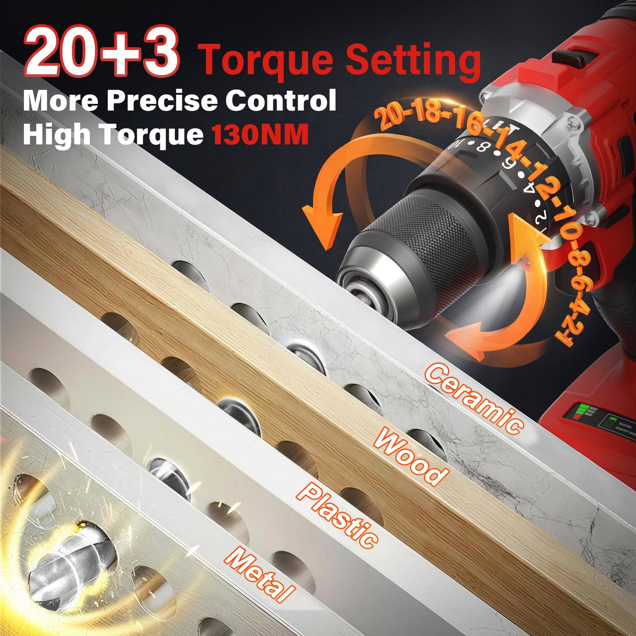 Perceuse-visseuse sans fil sans balais 21 V, compatible avec les batteries Makita 2 x 4,0 Ah, couple max. 130 Nm, 20 + 3 réglages de couple, mandrin - Image 2