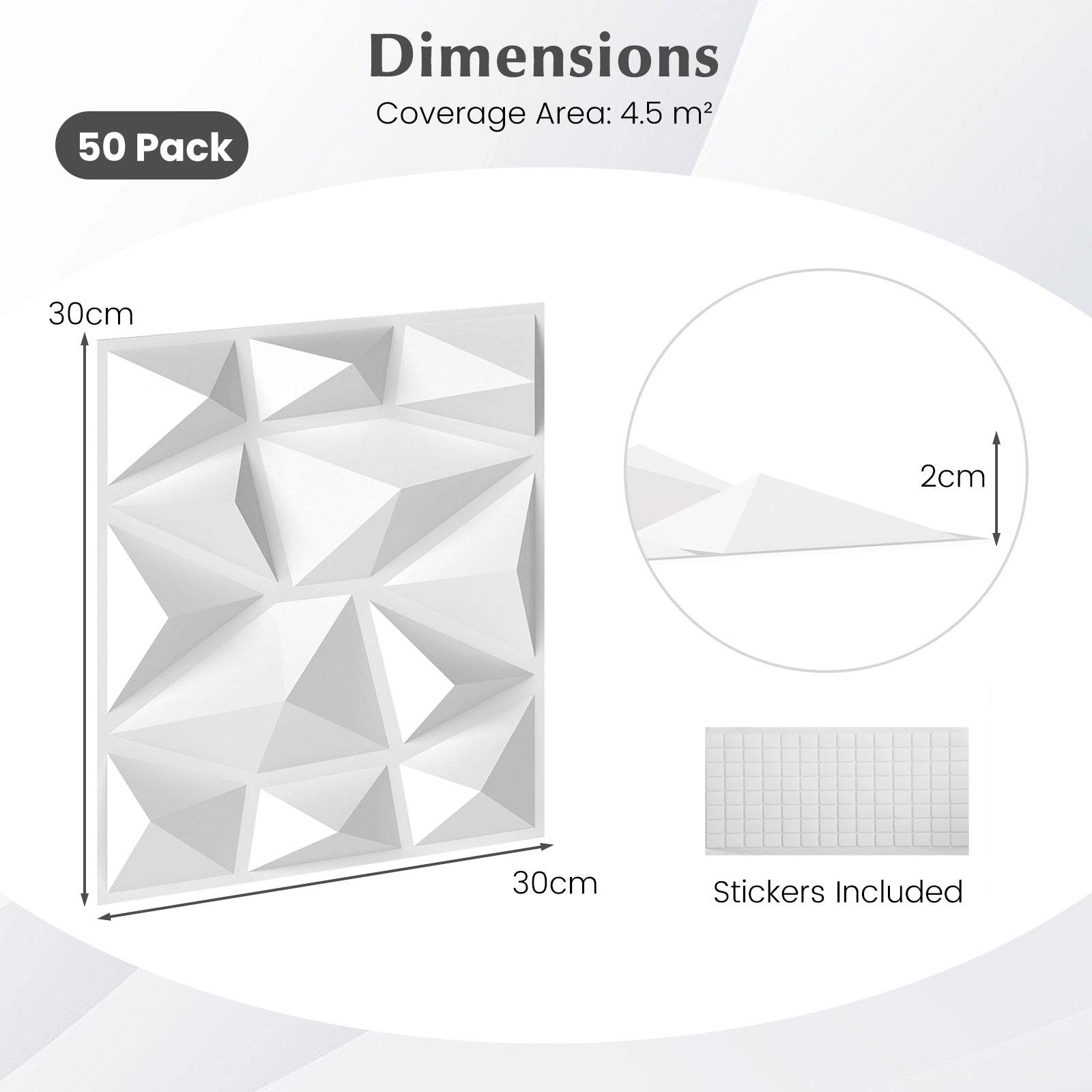 Lot de 50 Panneaux Muraux 3D Carrés 30 x 30 cm, Décoration Murale Intérieure en PVC Résistant au Feu avec Accent Diamant pour Découpe Créative, Blanc - Image 3