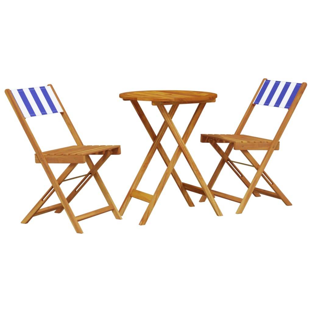 Maison Chic - Ensemble de bistro 3 pcs | Mobilier d'extérieur bleu et blanc tissu et bois massif Maison Chic - Image 1