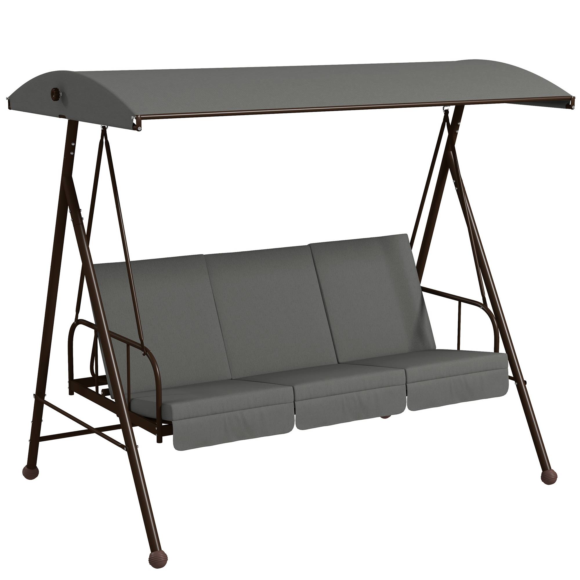 Outsunny - Balancelle de jardin convertible 3 places grand confort 3 coussins toit réglable acier polyester gris - Outsunny - Imagen 1